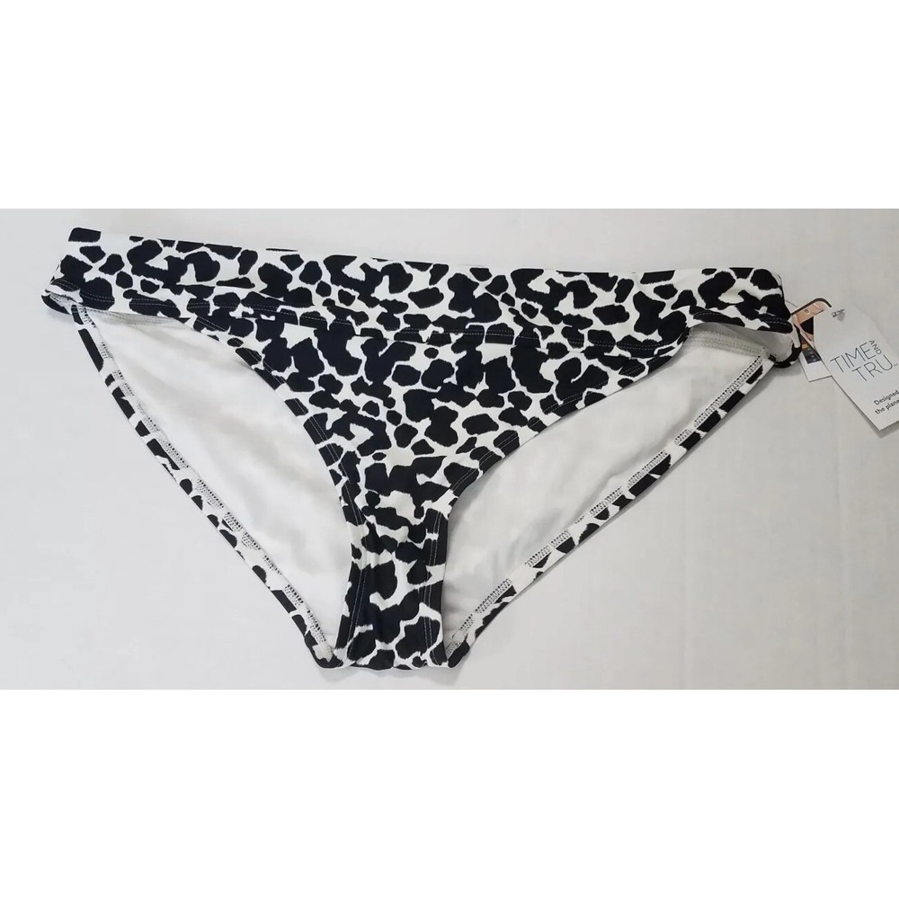 Time and Tru Swimsuit Midrise Bikini Bottom 1X(16W-18W)Black White Cow Print NEW